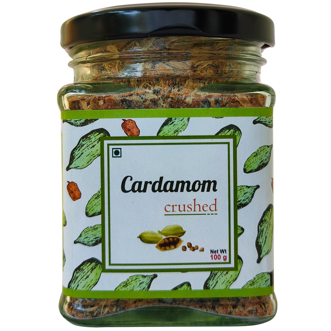 Crushed Cardamom | Whole Green Cardamom crushed (seed & husk) | Organic Elaichi, 100g